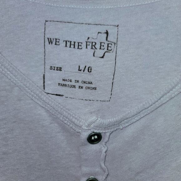 We The Free People Game Time Henley Top Long Sleeve Large Lavender Arm Stripes - Picture 6 of 14